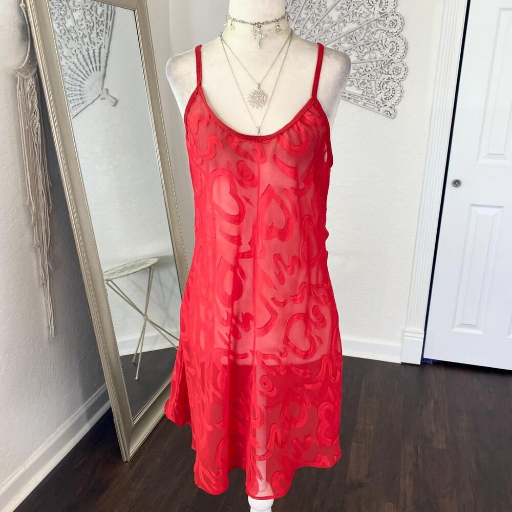 Contessa Di Roma Euro Label Y2K Sheer Mesh Valentines Heart Slip Dress M